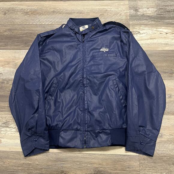 Vintage 80s  Blue Mens XL Full Zip Pockets Coca Cola Windbreaker Jacket Workwear - Picture 1 of 7